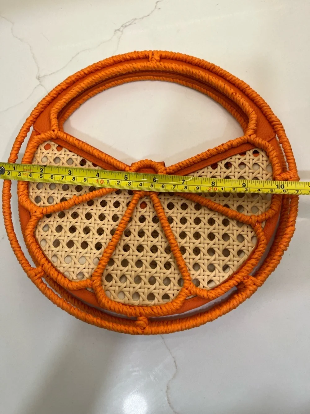 Orange Citrus Woven Statement Handbag Round Straw Look Summer Bag Boho Chic NWOT - Picture 4 of 5